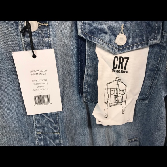 CR7 Trucker Jacket Shadow Patch Blue Mens XXL - Picture 3 of 5